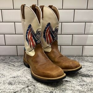 Twisted X Mens 10.5 Western Boots Brown Waterproof Eagle Flag MXWW002 Patriotic